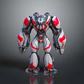 Futuristic Red and Silver Robot Character With Muscular Mechanical Build And Detailed Armor Design 3d model