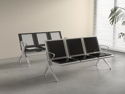 Modern Public Chairs With Metal Frame Black Seats And Mesh Backrests In Minimalist Indoor Setting 3d model