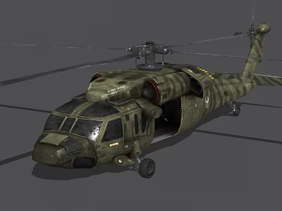 Military Camouflage Helicopter Exterior Design With Rotors And Cockpit Details 3d model