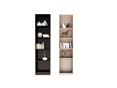 Black And Wooden Shelving Units With Multiple Shelves Holding Books And Decor 3d model