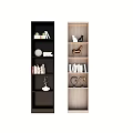 Black And Wooden Shelving Units With Multiple Shelves Holding Books And Decor