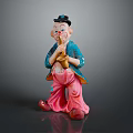Colorful Clown Figurine With Blue Outfit Pink Pants And Black Hat Holding Horn