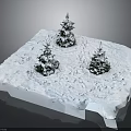 Three Small Pine Trees Growing On Snowy Ground In Winter Setting 3d model