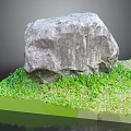 Natural Rough Stone On Wooden Platform With Green Grass Surroundings
