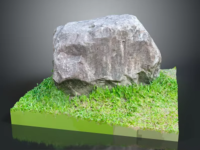 Natural Rough Stone On Wooden Platform With Green Grass Surroundings 3d model