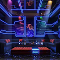 Modern KTV Interior Design With Comfortable Sofas Colorful Lighting And Art Murals 3d model