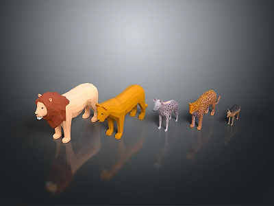 Colorful Low Poly Animal Models Featuring Lion Tiger Zebra Cheetah And Small Fox 3d model