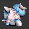 Cute Horned Game Movie Character With Blue White Gradient Fur Big Eyes And Pink Ears