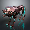 Futuristic Mechanical Wolf Character With Metallic Armor And Glowing Blue Lines