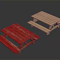 Red And Wooden Picnic Tables With Striped Design For Outdoor Spaces