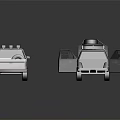 White and Gray Pickup Trucks with Open Bed and Spare Tire on Roof