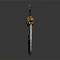 Ornate Fantasy Sword With Golden Decorative Hilt And Intricate Blade Design