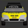 Yellow And Blue Police Car With Emergency Services Sign Flashing Lights And Black Wheels