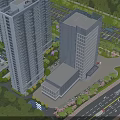 Modern High Rise Residential Buildings with Green Areas Central Plaza and Nearby Roads