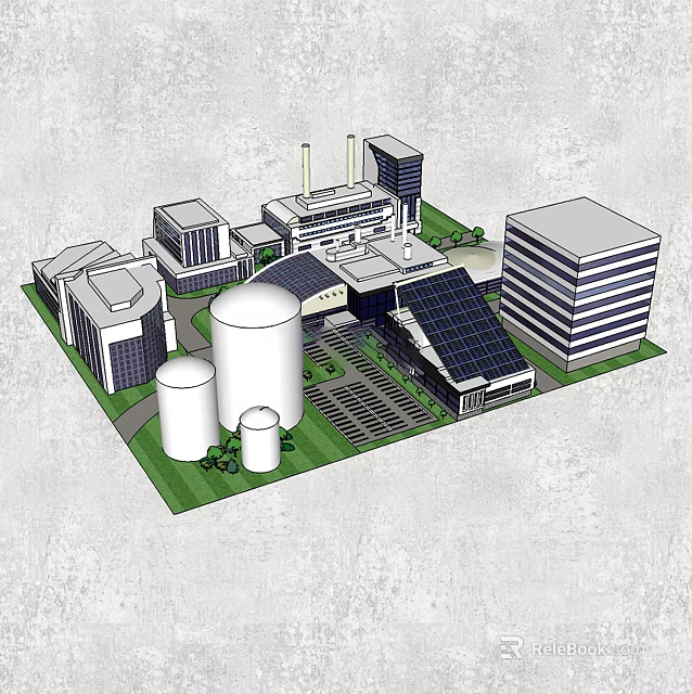 Industrial Factory Complex With Various Buildings Storage Tanks And Solar Panels 3d model 