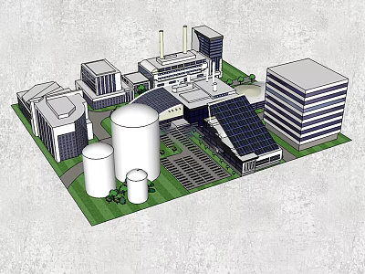 Industrial Factory Complex With Various Buildings Storage Tanks And Solar Panels 3d model