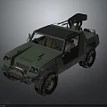 Military Green Off Road Vehicle With Rugged Design Large Tires And Roof Mounted Equipment
