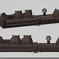 Modern Brown Leather Sectional Sofa With Multiple Pillows And Chaise Extension 3d model