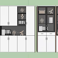Modern White Storage Cabinet Rack With Multi Layer Open Shelves And Closed Doors
