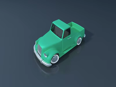 Green Small Vintage Truck 3D Model With Cartoon Style Design 3d model