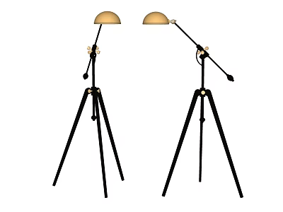 Modern Floor Lamp With Black Tripod Base And Golden Adjustable Shade 3d model