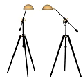 Modern Floor Lamp With Black Tripod Base And Golden Adjustable Shade