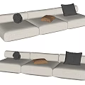 Light Colored Upholstered Sectional Sofa With Modern Design And Decorative Pillows 3d model