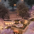 Luxury Commercial Complex with Gucci Coach Stores Modern Architecture Glass Facade and Landscaped Outdoor Area