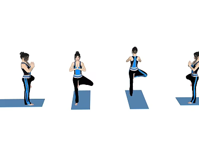 Women Practicing Different Yoga Poses On Blue Yoga Mats In Sportswear 3d model