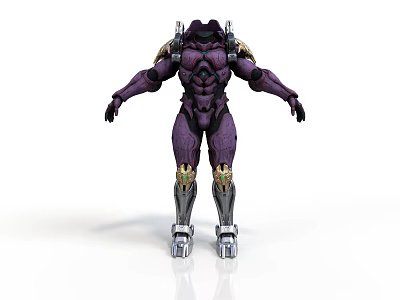 Purple Biomechanical Mech Character Design With Humanoid Form Metallic Armor And Golden Accents 3d model