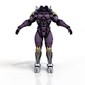 Purple Biomechanical Mech Character Design With Humanoid Form Metallic Armor And Golden Accents