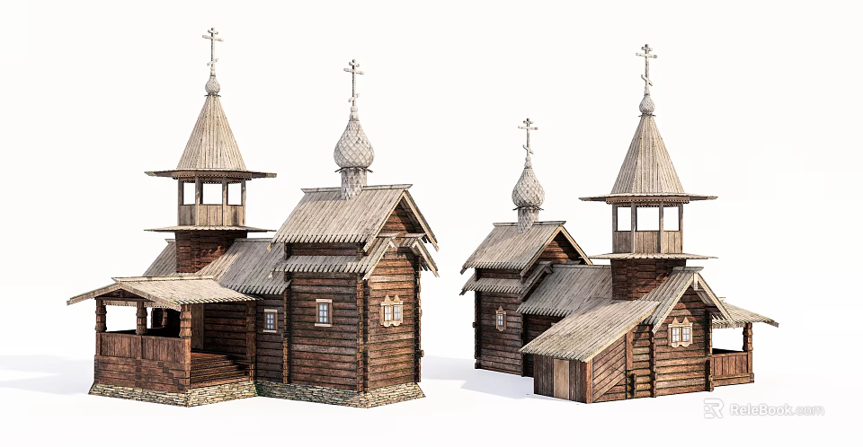 Rural Self-built House With Traditional Wooden Spire And Cross Design 3d model 