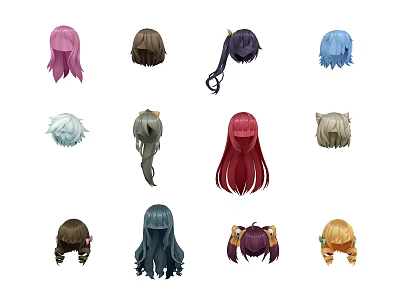 Game and Movie Character Hairstyles with Various Colors and Different Styles 3d model