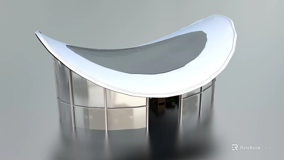 Modern Architectural Structure With Curved White Roof And Glass Facade Metal Framing 3d model 