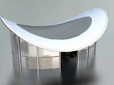 Modern Architectural Structure With Curved White Roof And Glass Facade Metal Framing 3d model