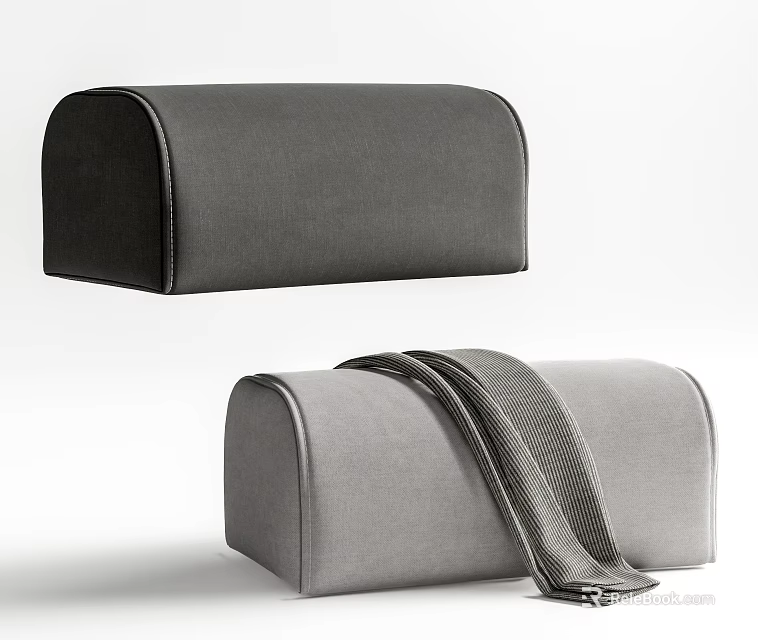 Modern Velvet Black and Gray Sofa Stool with Decorative Strap for Living Room Decor 3d model 