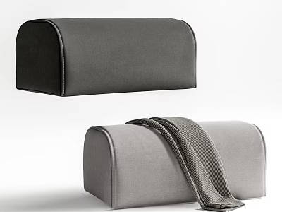 Modern Velvet Black and Gray Sofa Stool with Decorative Strap for Living Room Decor 3d model