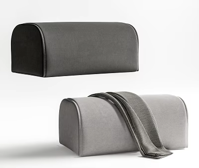 Modern Velvet Black and Gray Sofa Stool with Decorative Strap for Living Room Decor 3d model
