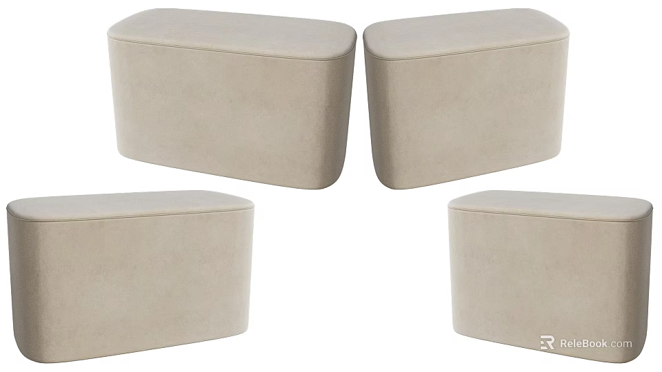 Four Beige Upholstered Velvet Stools With Modern Design For Living Room Home Decor 3d model 