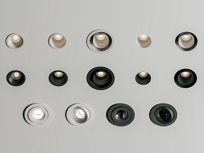 Downlights And Spotlights Various Modern Round Recessed Fixtures In White And Black On White Background 3d model
