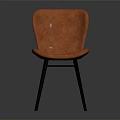 Modern Orange Leather Accent Chair With Curved Backrest And Black Metal Legs
