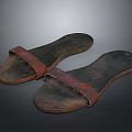 Old Brown Slippers with Red Straps and Worn Soles Vintage Daily Life Essentials