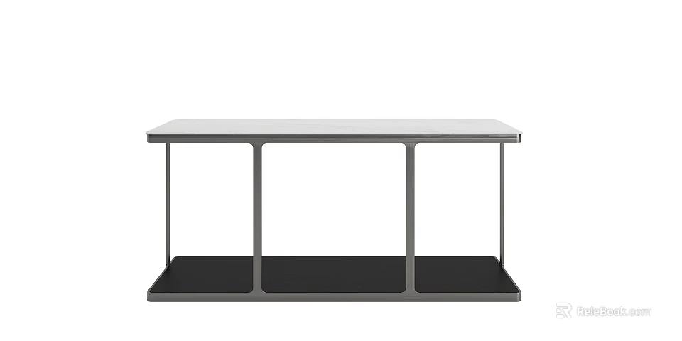 Modern Console Table Design With Metal Frame Double Tier White Top And Black Shelf 3d model 