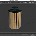 Wooden Roadside Trash Can With Black Lid And Striped Design For Street Facility Use