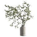 Textured Ceramic Vase With Lush Green Branches For Home Interior Decor 3d model
