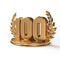 Gold Trophy With Number 100 And Laurel Wreath On Shiny Base