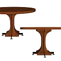 Two Round Walnut Wood Dining Tables With Elegant Pedestal Base And Sturdy Structure Design 3d model