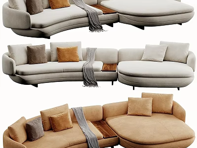 Multi Seater L Shaped Sofa With Neutral Tones Cushions And Throw Blanket 3d model