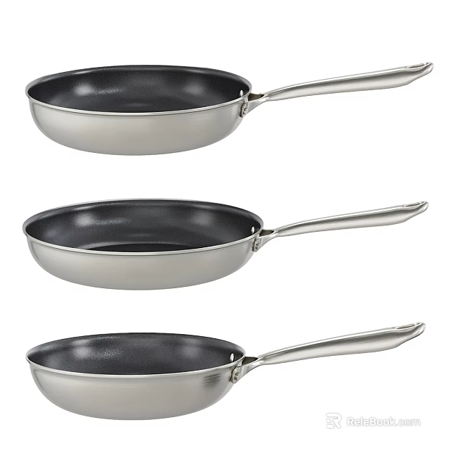 Stainless Steel Nonstick Frying Pans Set For Cooking 3d model 