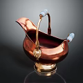 Copper Household Item With Blue Accent Handles And Gold Base Lion Head Detail